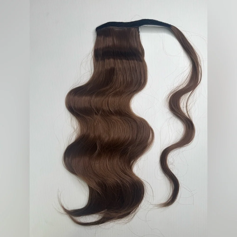 18” Wavy Wrap-Around Ponytail Chestnut Brown Wavy Extension piece